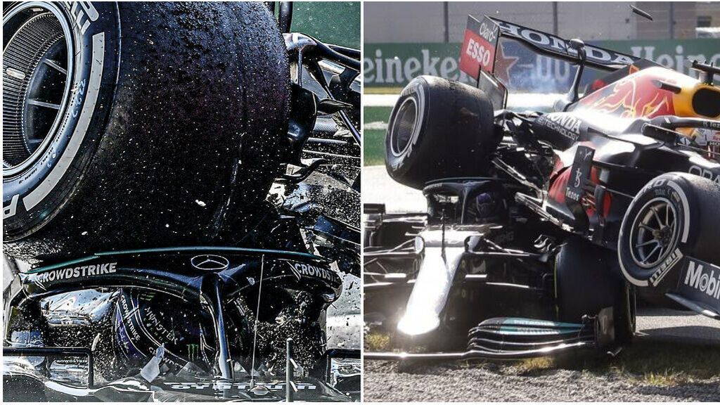 Momento justo del accidente entre Hamilton y Verstappen