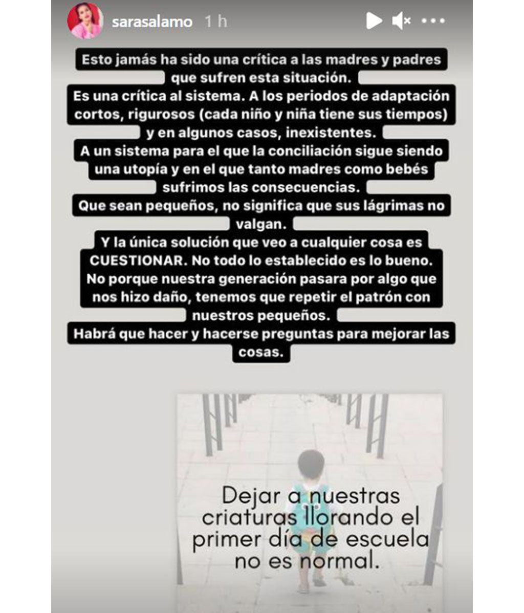 Sara Sálamo desarrolla su punto de vista y critica al sistema