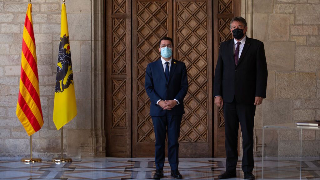 El president de la Generalitat, Pere Aragonès, y el presidente de Flandes, Jan Jambon
