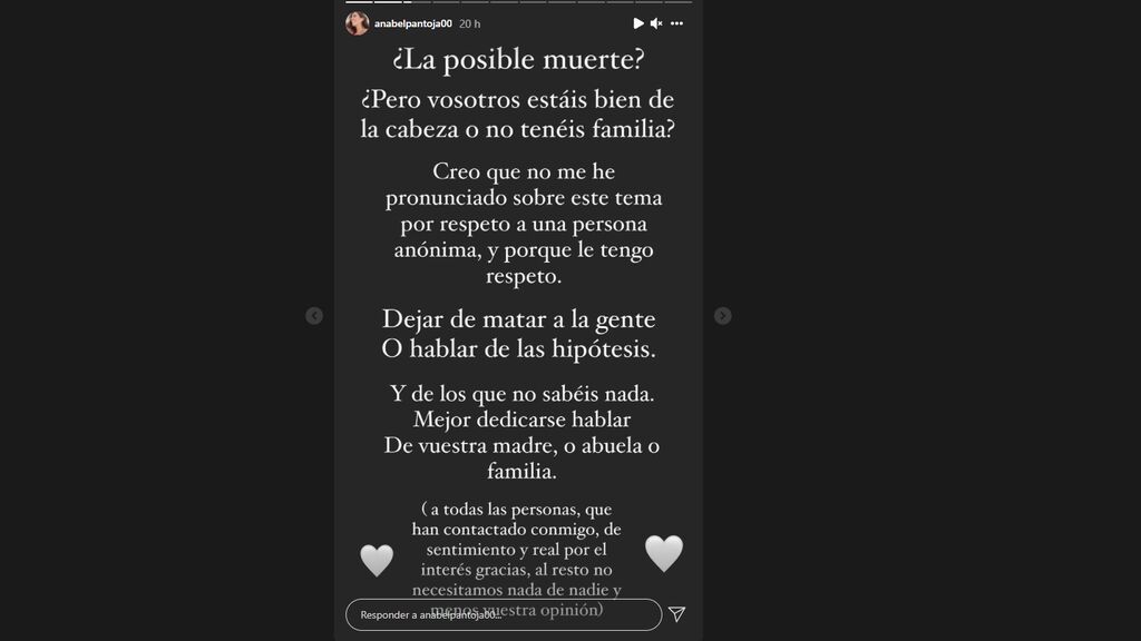 La publicación en stories de Anabel Pantoja