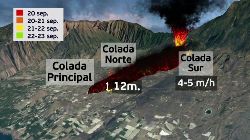 La trayectoria de la lava del volcán en La Palma