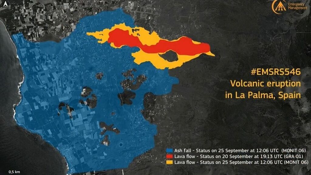 Más de 1.300 hectáreas afectadas por la caída de cenizas en La Palma, según el satélite Copernicus