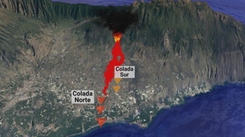Recorrido de las coladas tras diez días de erupción