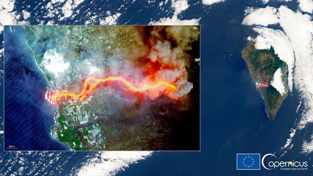 Vista de las colas del volcán de La Palma desde el espacio