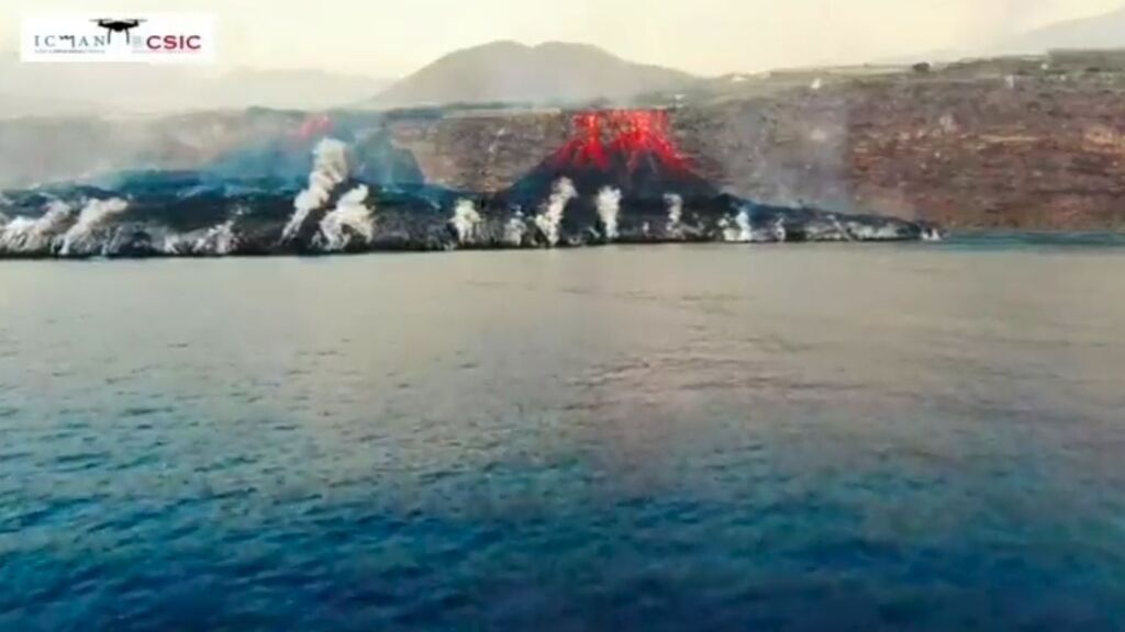 Dos semanas de la erupción del volcán en La Palma: el crecimiento de la fajana, a vista de dron