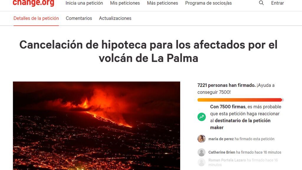 Petición de Change para cancelar hipotecas damnificados de La Palma