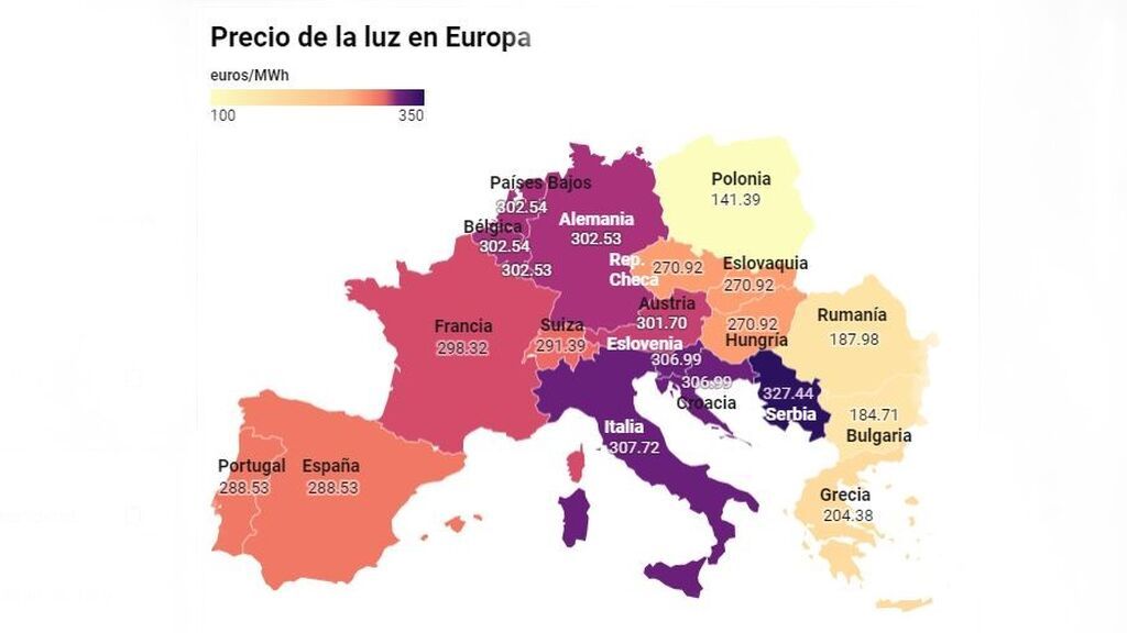 11 países europeos pagarán este jueves la luz más cara que en España