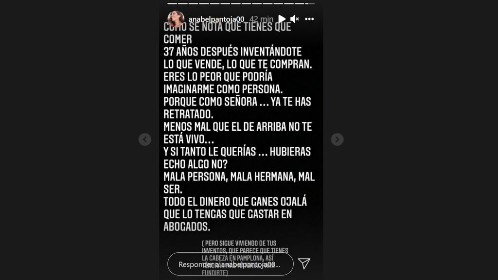 La publicación de Anabel Pantoja en stories
