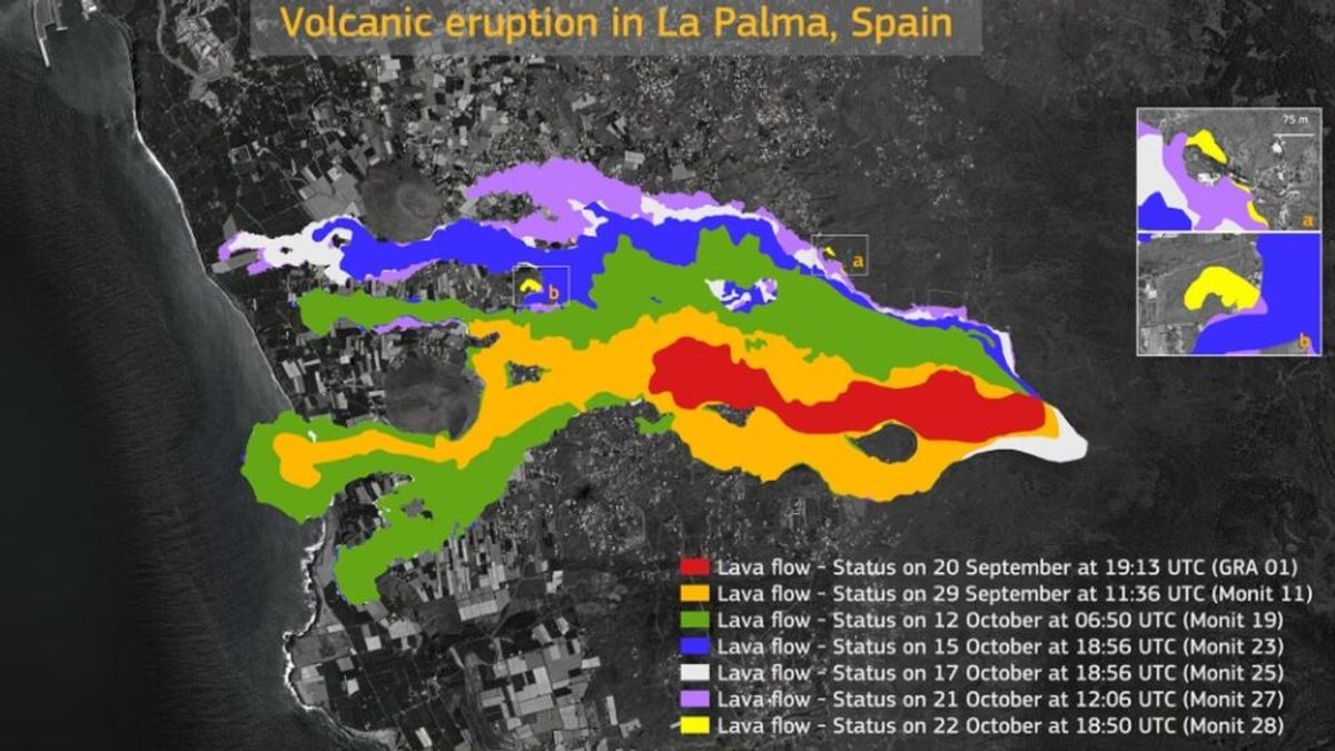 La lava del volcán de La Palma arrasa 889 hectáreas y destruye 2.263 edificaciones, según Copernicus