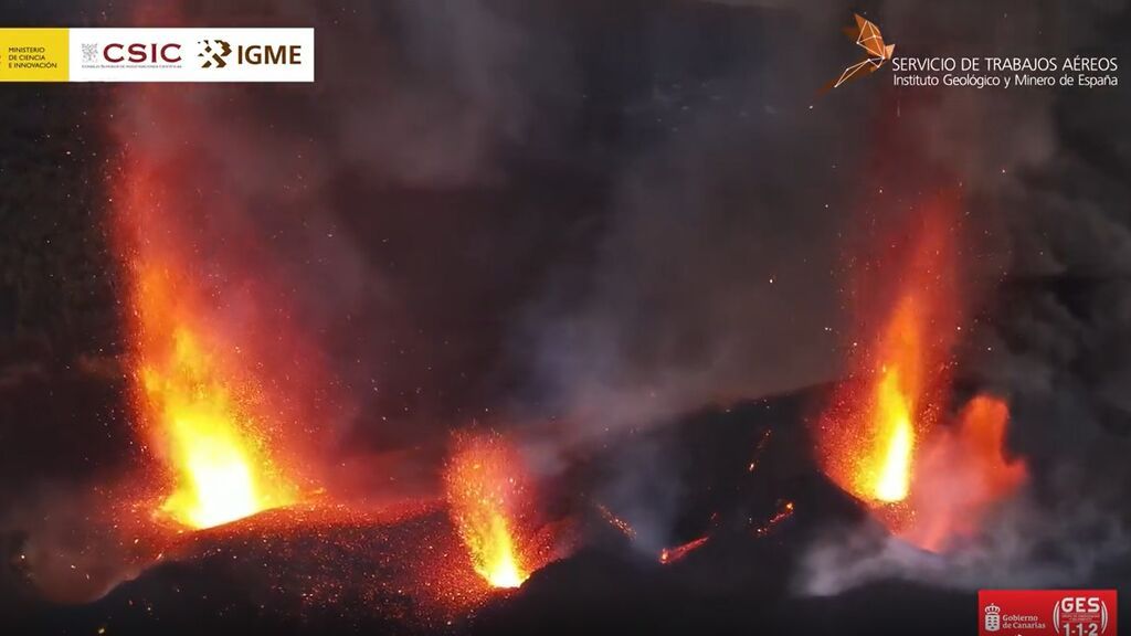 El centro eruptivo sureste del volcán de La Palma que ha originado la nueva colada Sur