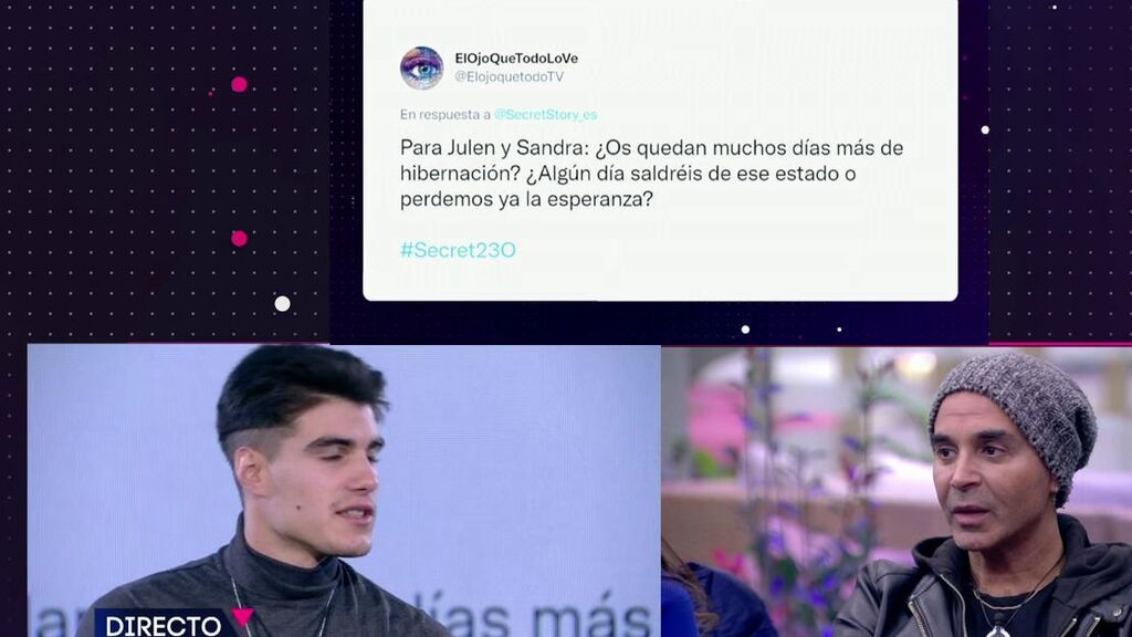 La pregunta de un seguidor del programa hace que Julen reconozca que Adara es "muy guapa"