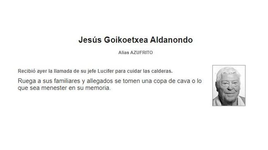 Esquela de Jesús Goikoetxea publicada el 23 de octubre.