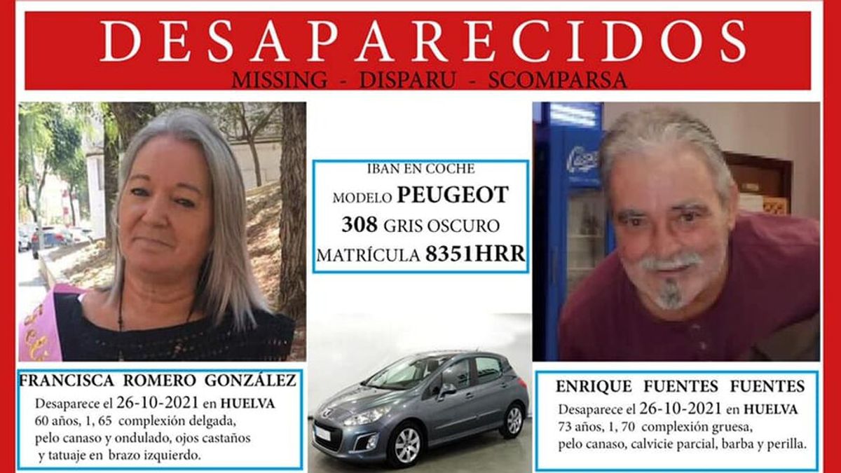 Ni rastro de Paqui y Enrique, desaparecidos hace una semana en Huelva