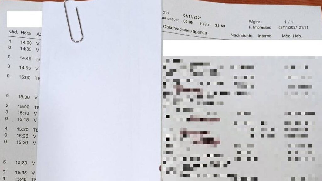 Agenda de otro médico de Madrid, con tres pacientes citados a la misma hora.