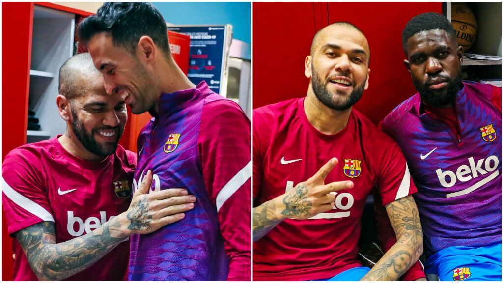 Dani Alves se reencontró con Busquets y Umtiti.