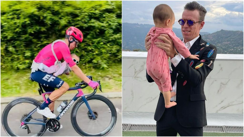 La imprudencia de Rigoberto Urán al llevar a su hija en un portabebés en la bici: "Carlota disfrutando"