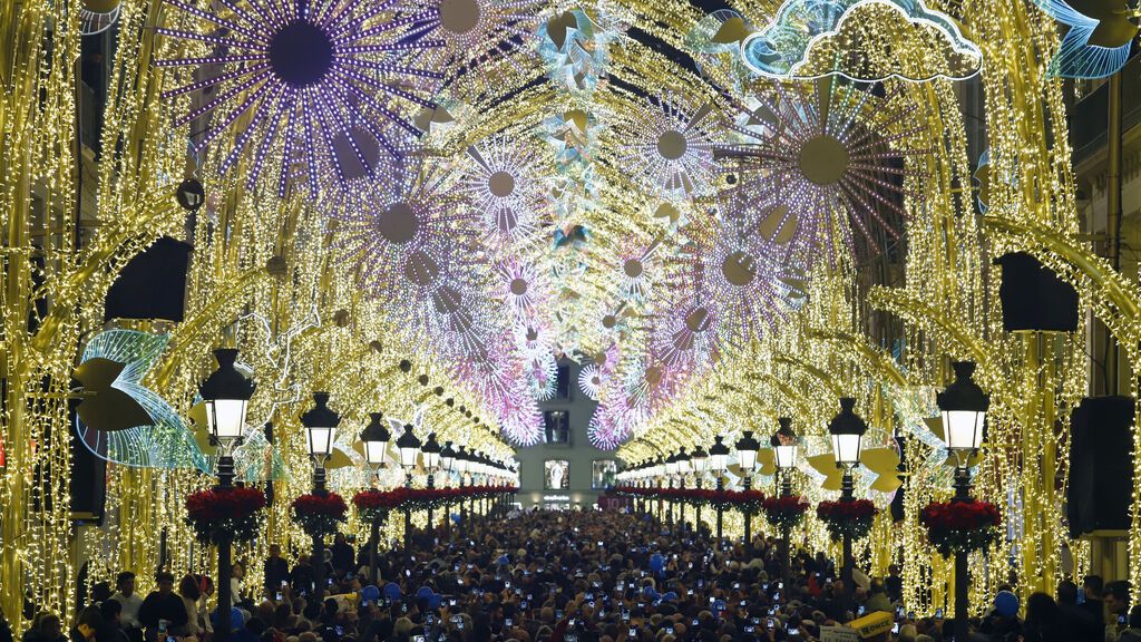 La calle principal de Málaga con sus arcos de luz /imagen de archivo 2019.