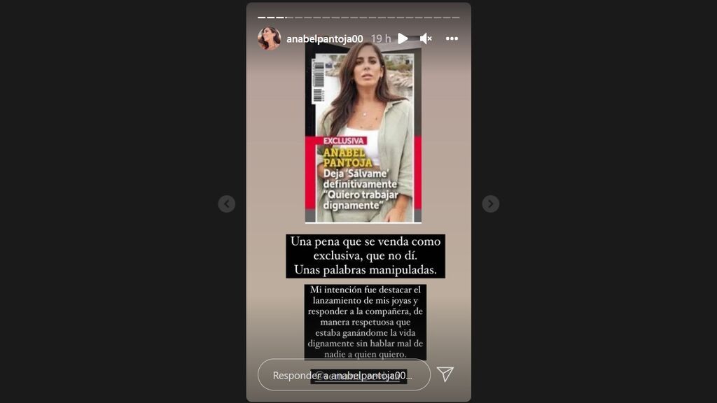 La publicación de Anabel Pantoja en stories