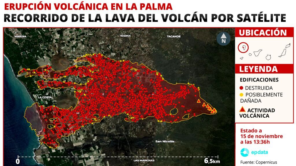Captan una imagen del recorrido del volcán de La Palma