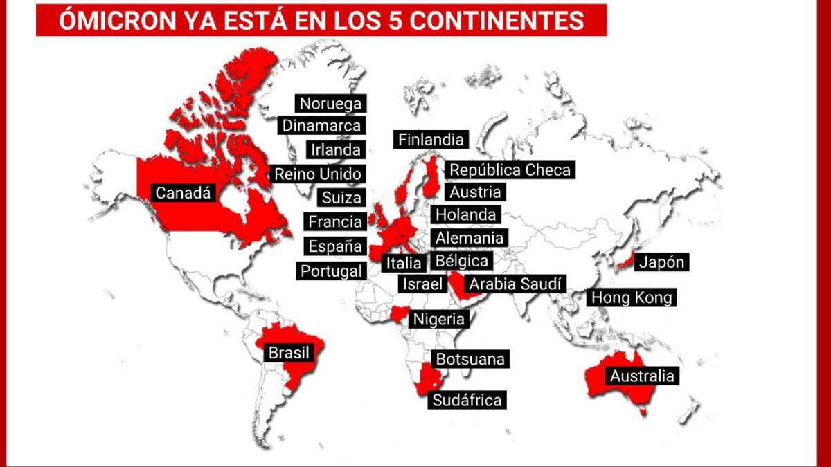 El mapa con los 24 países que ya han detectado la nueva variante ómicron El mapa con los 24 países que ya han detectado la nueva variante ómicron