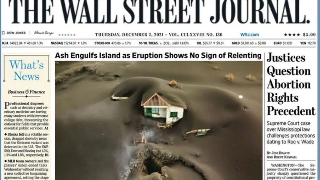 El volcán de la Palma, en la portada del WSJ