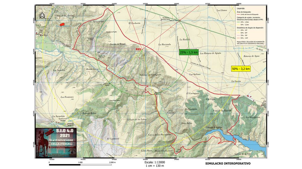 Mapa empleado para el simulacro para tener en el Puesto de Mando Avanzado