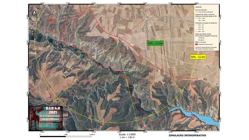 Mapa empleado para el simulacro para tener en el Puesto de Mando Avanzado