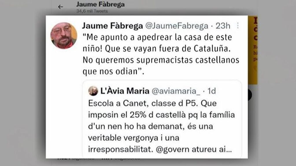 Un profesor catalán propone apedrear la casa de un niño cuyos padres pidieron el porcentaje legal de clases en castellano