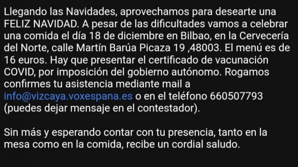 Invitación de Vox a sus afiliados