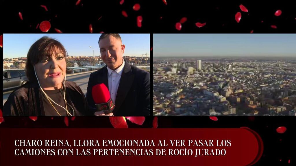 Charo Reina llora emocionada al cantar frente a los camiones que trasladan los recuerdos de Rocío Jurado