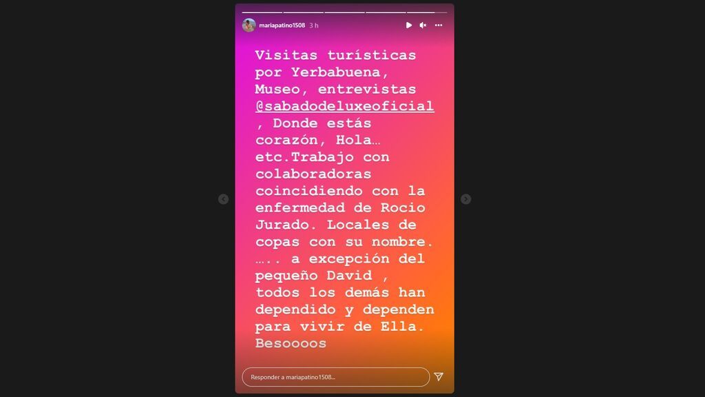 El texto publicado por María Patiño en redes sociales