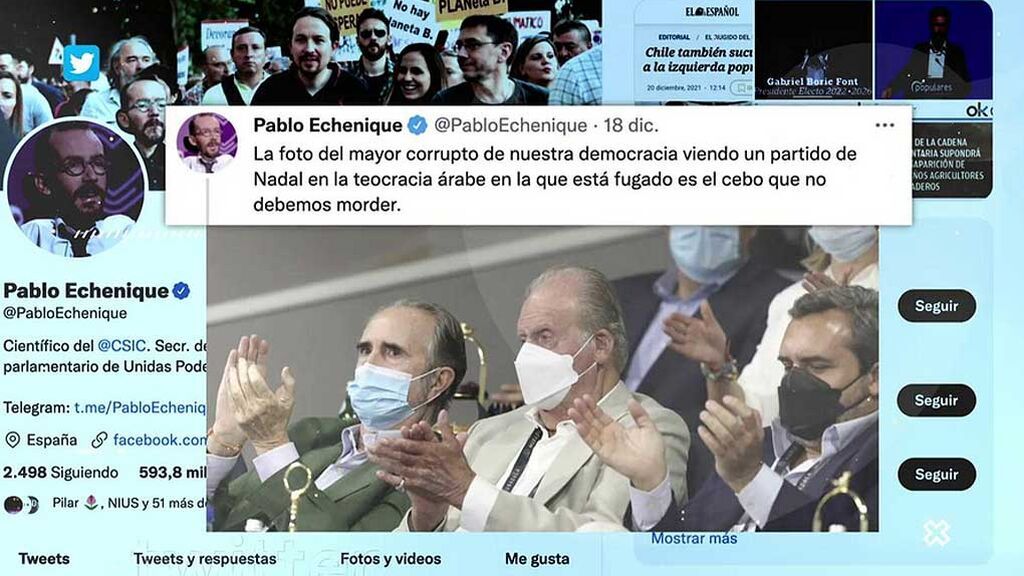 Feliciano López responde con dureza a las críticas de Pablo Echenique contra el rey emérito: “¿Lo de mejorar la vida de la gente “pa cuándo”?”