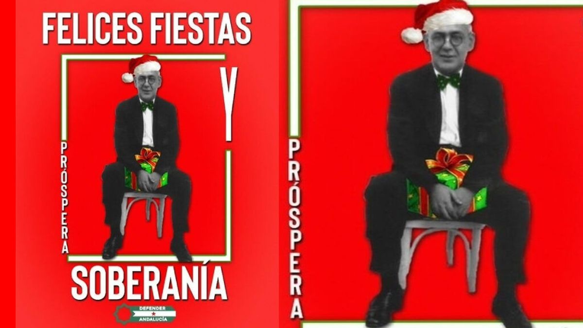 Denuncian el "uso frívolo" de Blas Infante con gorro de Papá Noel en un 'christmas' de Defender Andalucía Denuncian el "uso frívolo" de Blas Infante con gorro de Papá Noel en un 'christmas' de Defender Andalucía