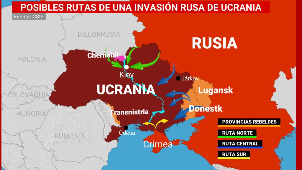 Las posibles rutas de invasión rusa de Ucrania NIUS