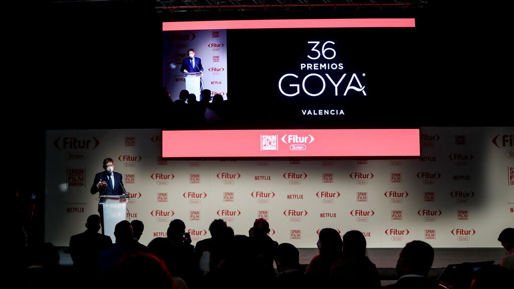 El presidente de la generalitat Valenciana, Ximo Puig, presenta la 36 Edicion de los Premios Goya en Fitur