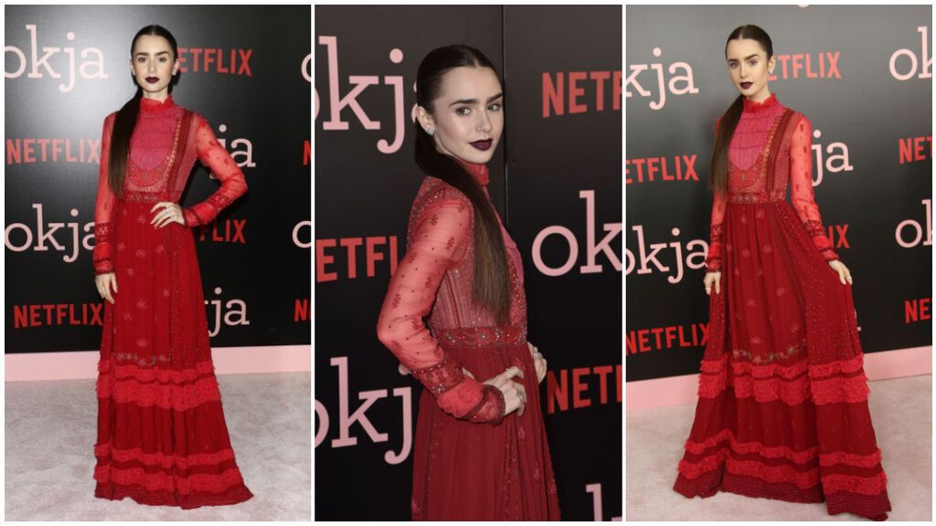 Para la presentación de la película Ojka se enfundó un elegante vestido rojo.
