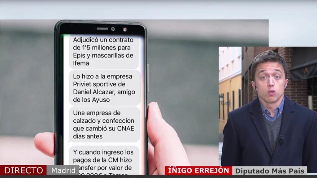 Iñigo Errejón habla de los mensajes recibidos sobre el presunto escándalo de Ayuso