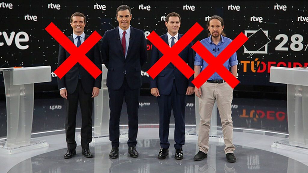 Casado, Sánchez, Rivera e Iglesias en el debate electoral de abril de 2019