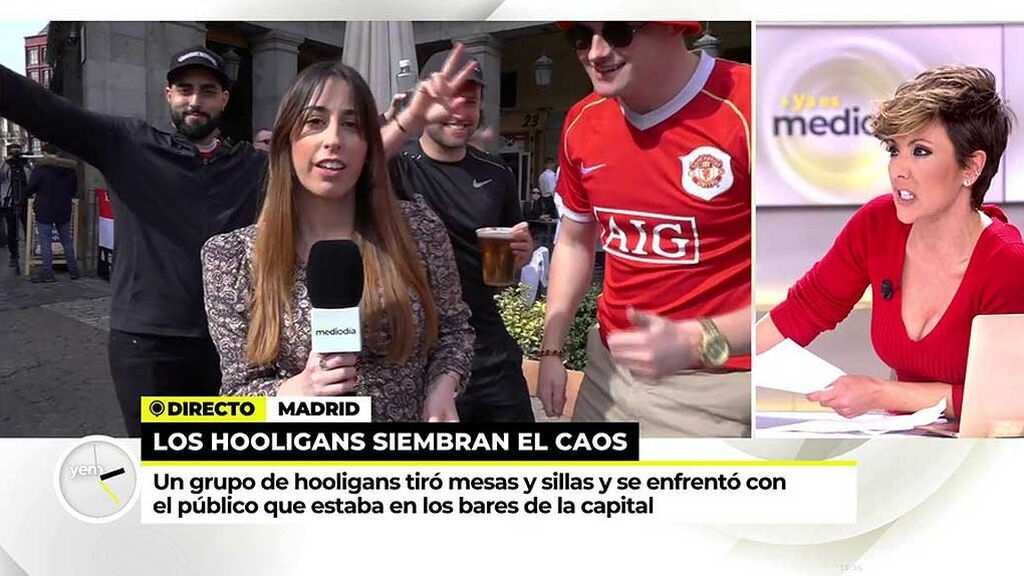 La conexión más difícil de la reportera de ‘Ya es mediodía’: Los hooligans del Manchester se lanzan a por la cámara