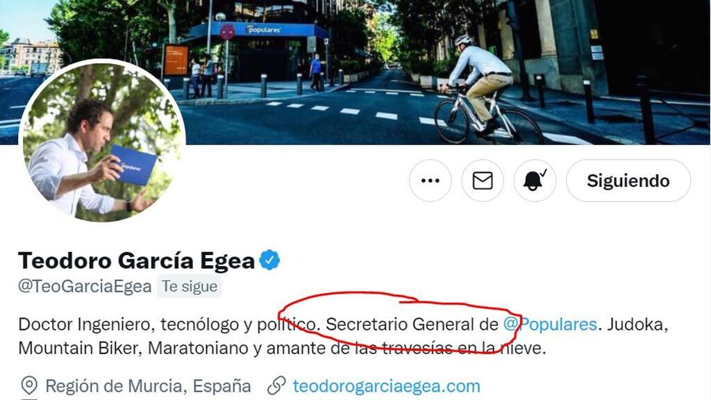 Cuenta de Twitter del exsecretario general del PP, Teodoro García Egea