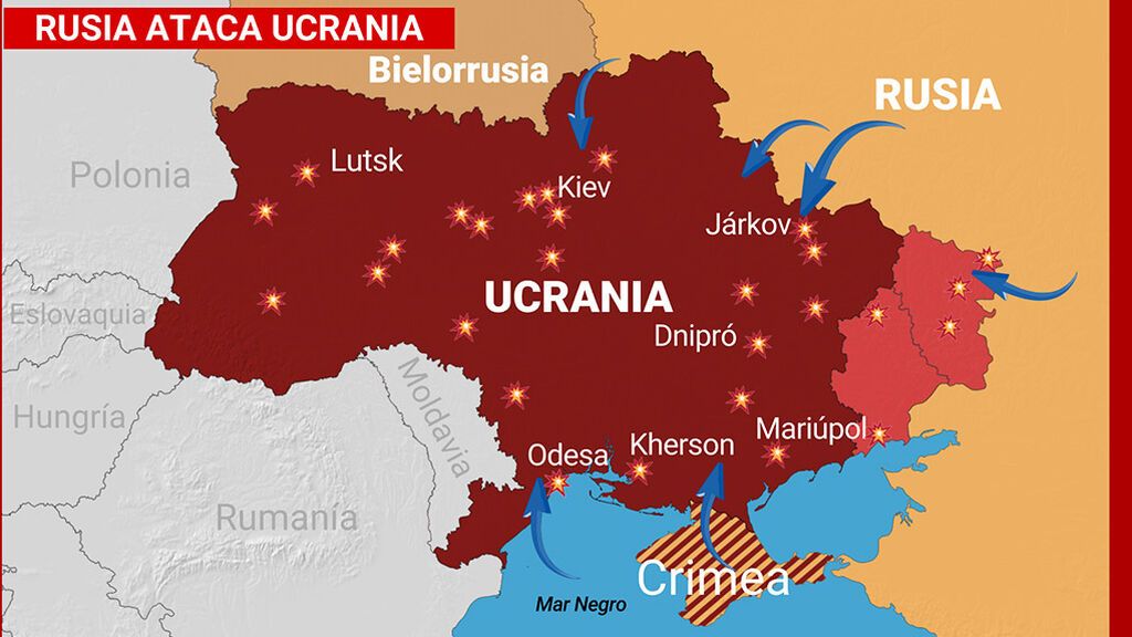 Rusia invade Ucrania por tres frentes