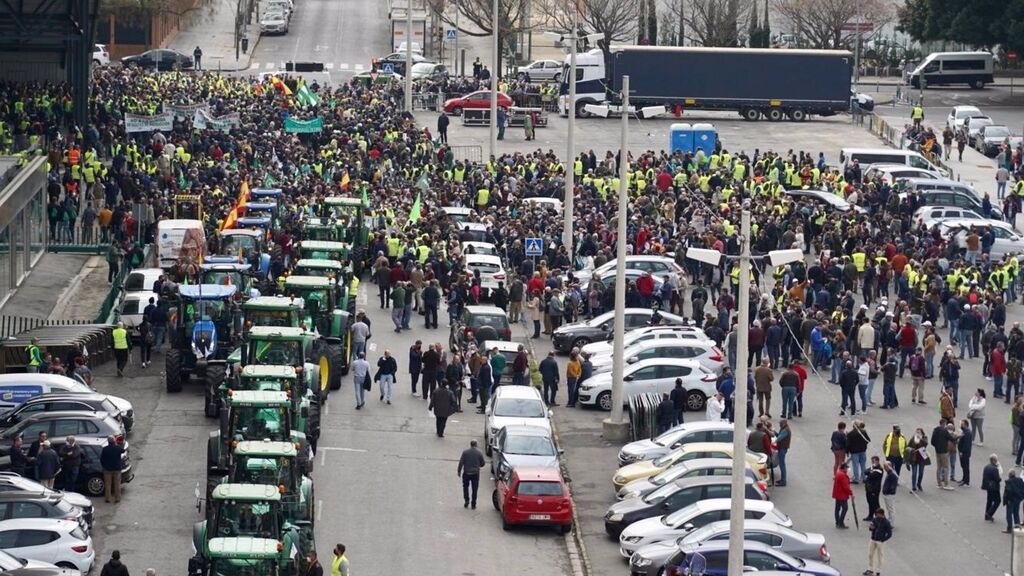 Unos 4.500 agricultores y ganaderos según la Policía, 15.000 según el sector, se movilizan en Sevilla