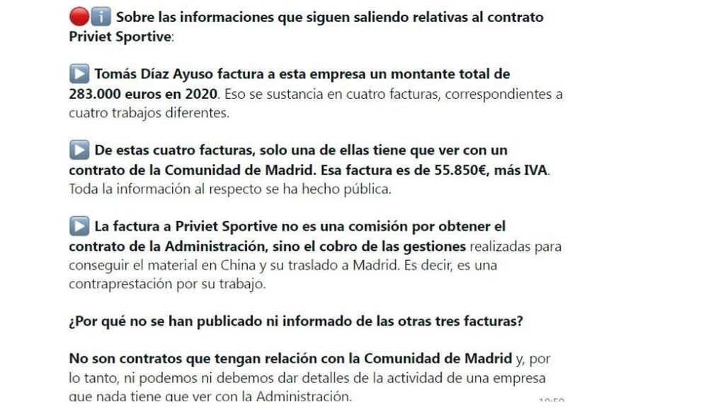 comunicado CAM Ayuso