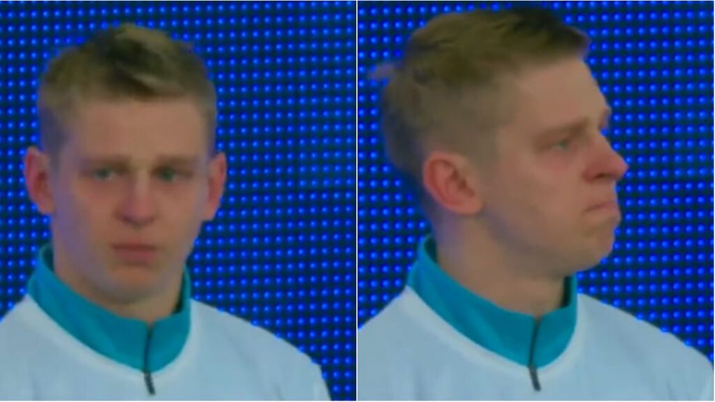 Las lágrimas de Zinchenko en el banquillo tras el minuto de silencio por Ucrania en el Everton - M. City