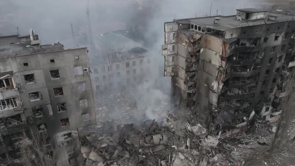 Un dron muestra la destrucción de Borodyanka, cerca de Kiev, tras los ataques rusos