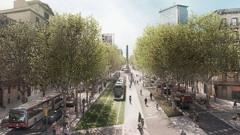 Fase final de la unión del tranvía en Barcelona