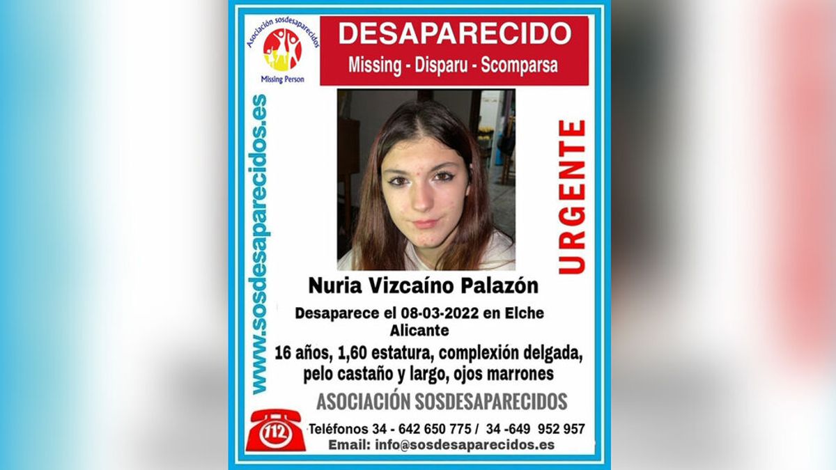 Buscan a Nuria Vizcaíno, una menor de 15 años, desaparecida en Elche