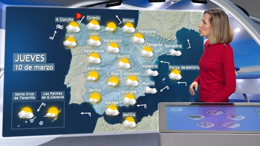 Cielos nubosos y chubascos en el tercio norte de la Península: el tiempo que hará este jueves, 10 de marzo