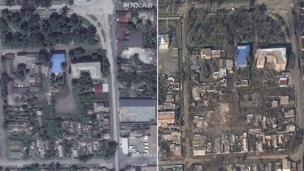 Antes y después de la ciudad de Mariúpol