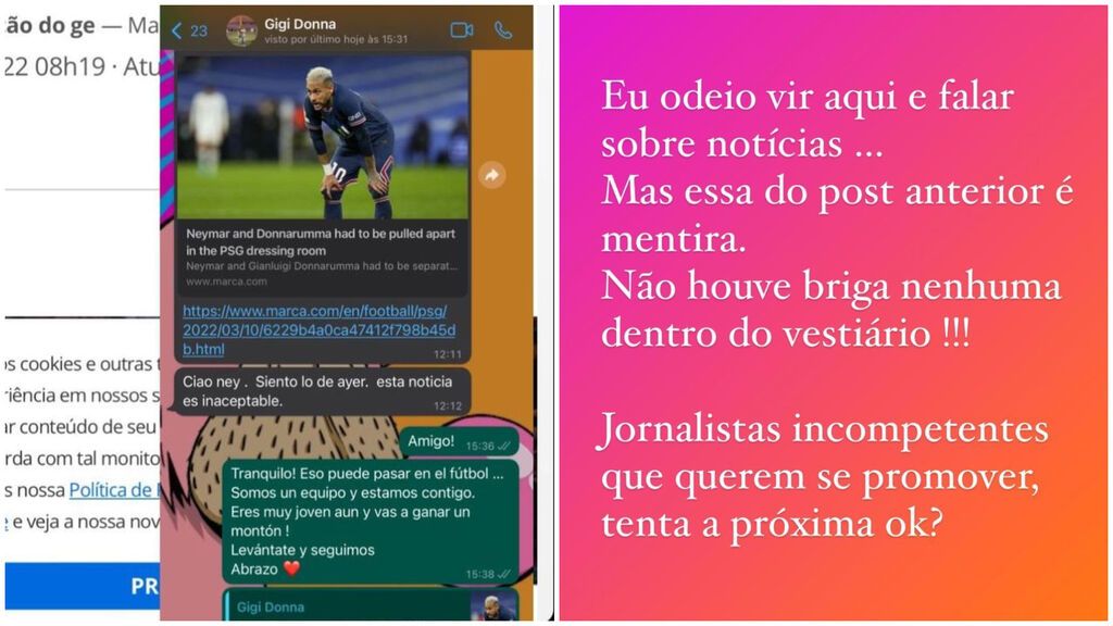 Stories de Neymar desmintiendo la pelea con Donnarumma
